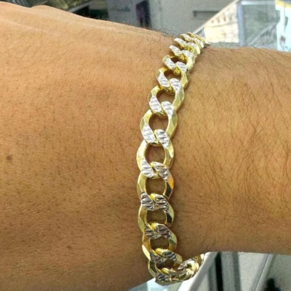 925 Sterling Silver Bracelets 8.25" Vermeil Gold Bath Mens Pulsera para Hombres